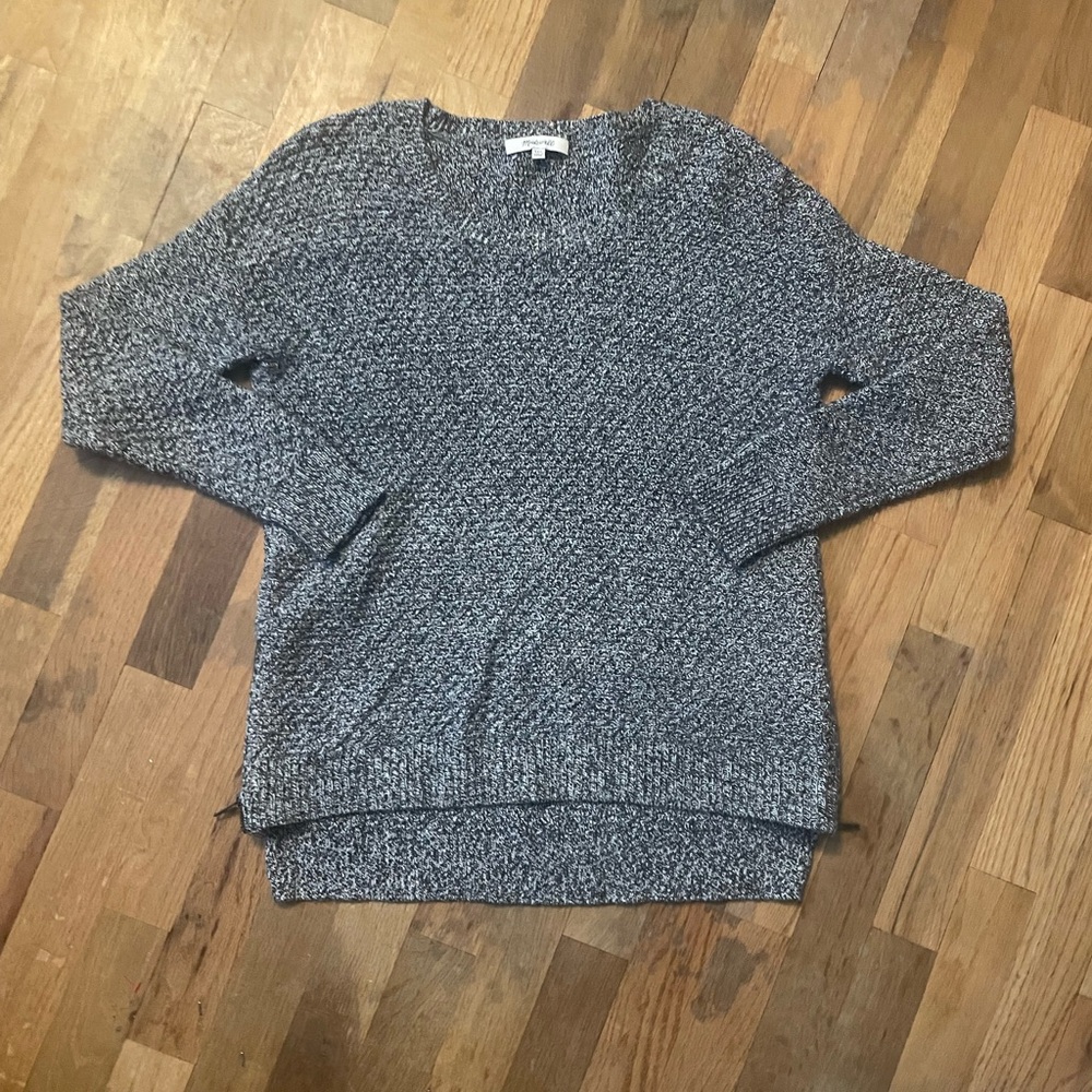 Madewell Landmark Texture Side-Zip Marled Knit Sweater - Grey/Black